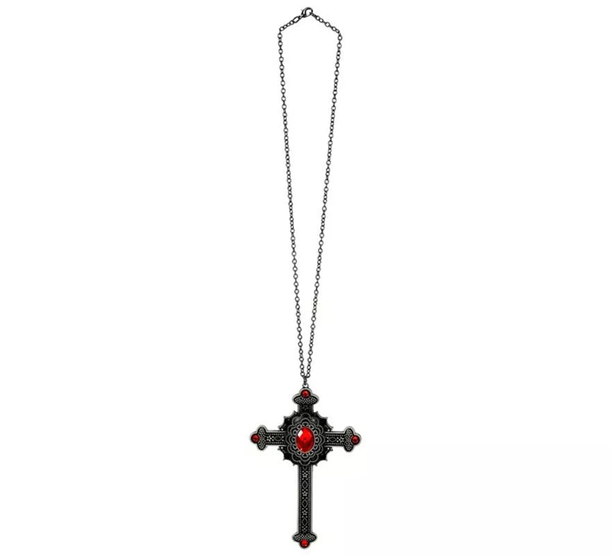 Collar Cruz Gótica con Gemas rojas
