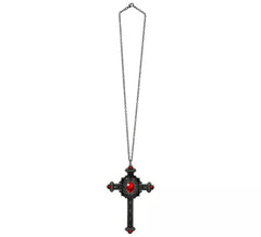 Collier croix gothique avec pierres rouges