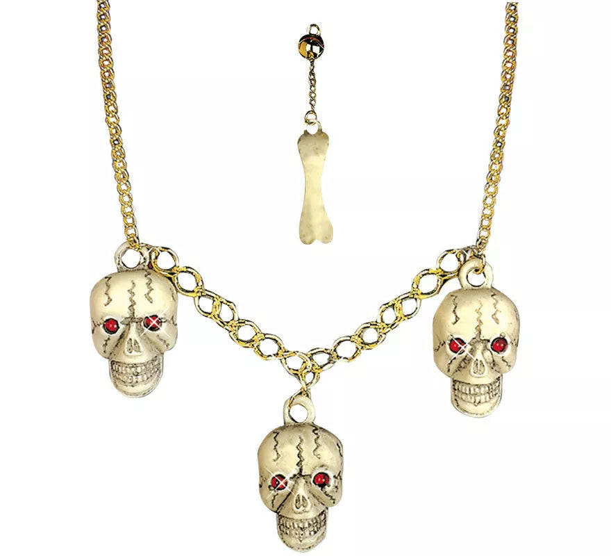 Translation missing: fr.Collar Dorado con Calaveras y 1 Pendiente de Hueso