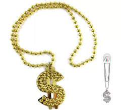 Collier de 50 cm avec un symbole dollar de 8 cm en deux couleurs assorties