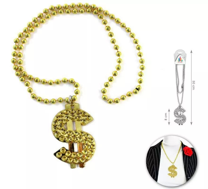 Translation missing: fr.Collar de 50 cm con símbolo de Dólar de 8 cm en dos colores surtidos