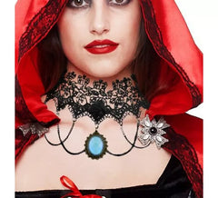 Collier gothique en dentelle et pierre rouge