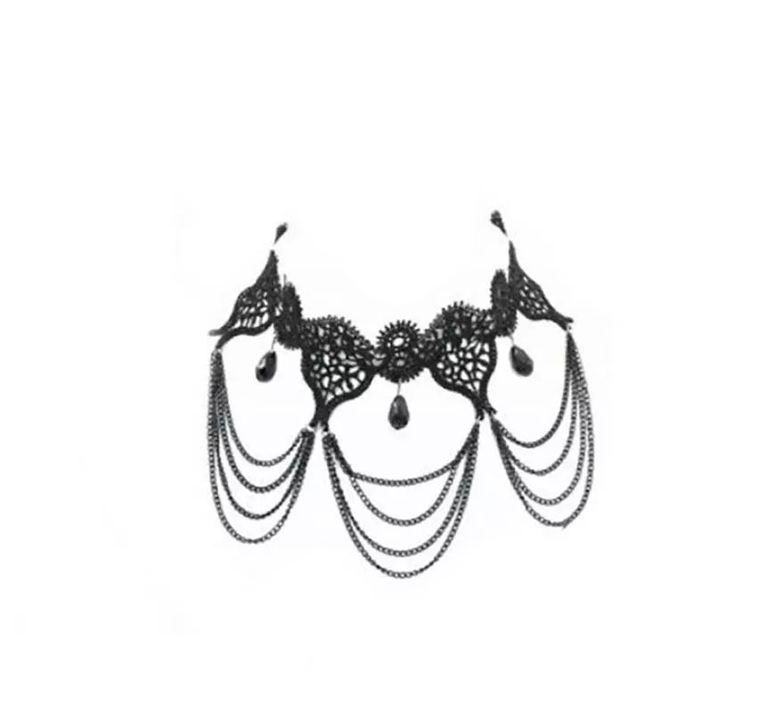 Translation missing: fr.Collar Gótico negro con piedras y encaje