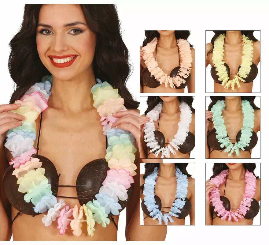 Translation missing: fr.Collar Hawaiano en colores surtidos con flor de 6,5 cm