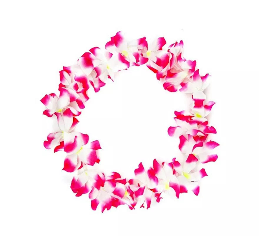 Translation missing: fr.Collar Hawaii mediano fucsia y blanco de 46 cm