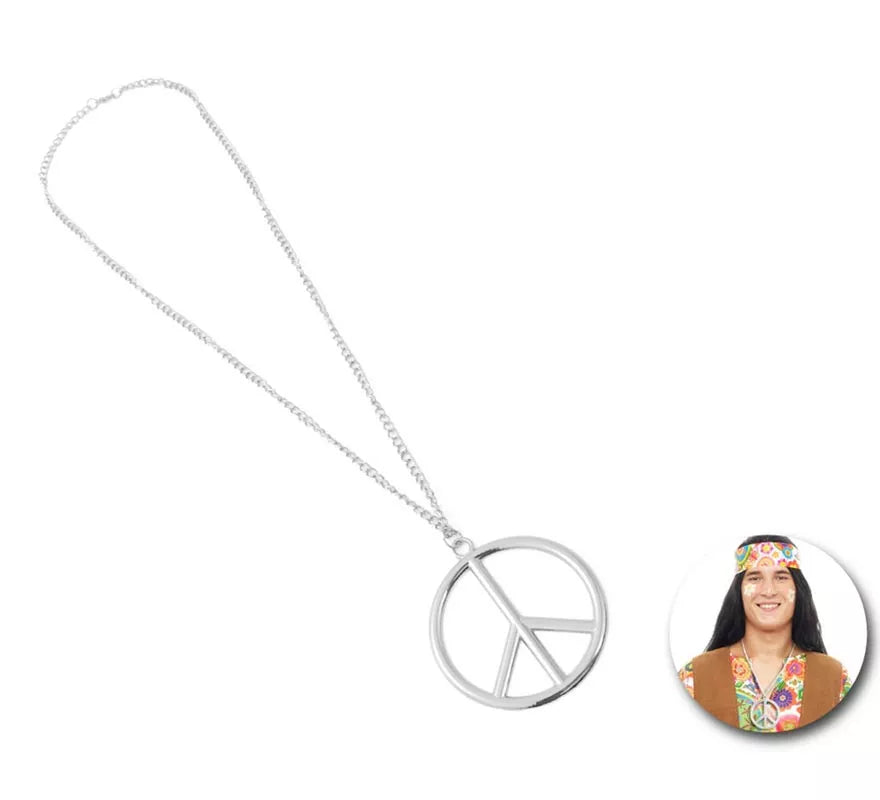 Translation missing: fr.Collar Hippie símbolo de la paz plateado