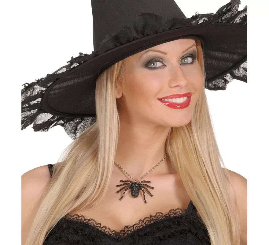 Collar Negro de Araña con Pedrería