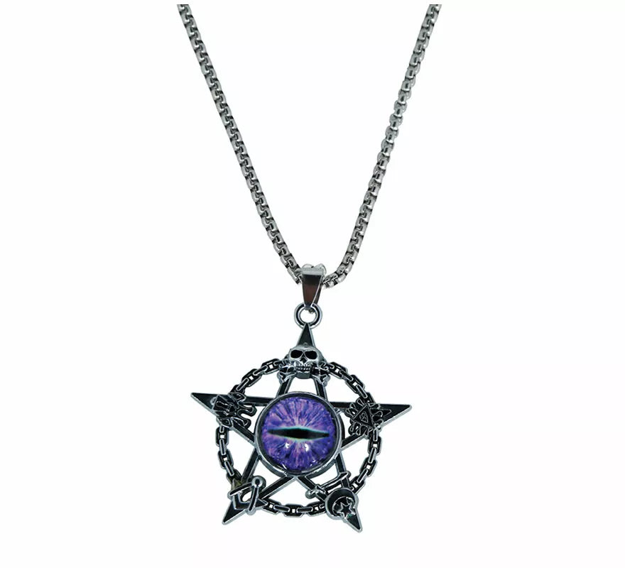 Collar Ojo Demonio Morado Metal, 5 cm