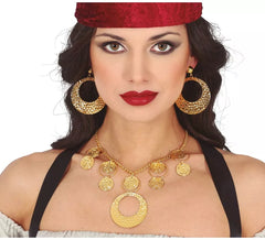 Collier et boucles d'oreilles métallisés dorés Gypsy