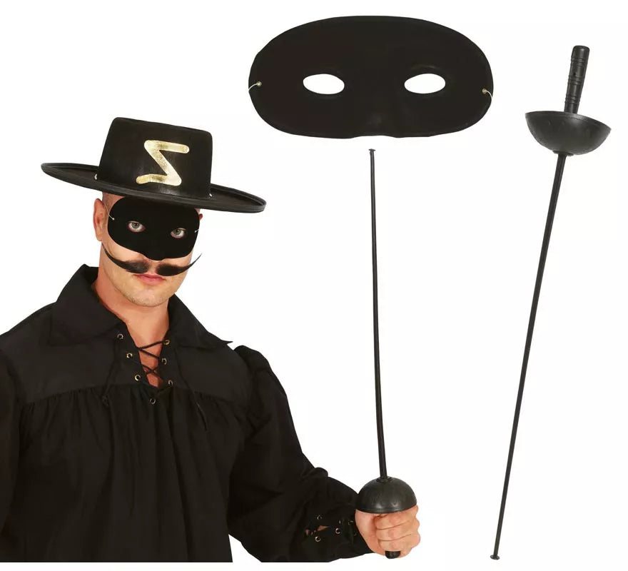 Translation missing: fr.Conjunto antifaz y florete 63 cm. de heroe enmascarado