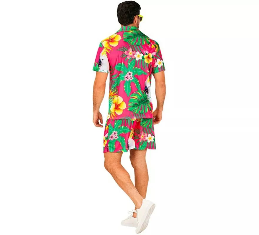 Conjunto de Verano con Estampado Cacatúa: Camisa y Shorts para hombre