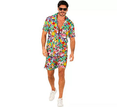 Ensemble d'été à imprimé tête de mort : chemise et short pour homme