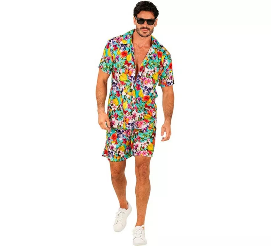 Translation missing: fr.Conjunto de Verano con Estampado de Calaveras: Camisa y Shorts para hombre