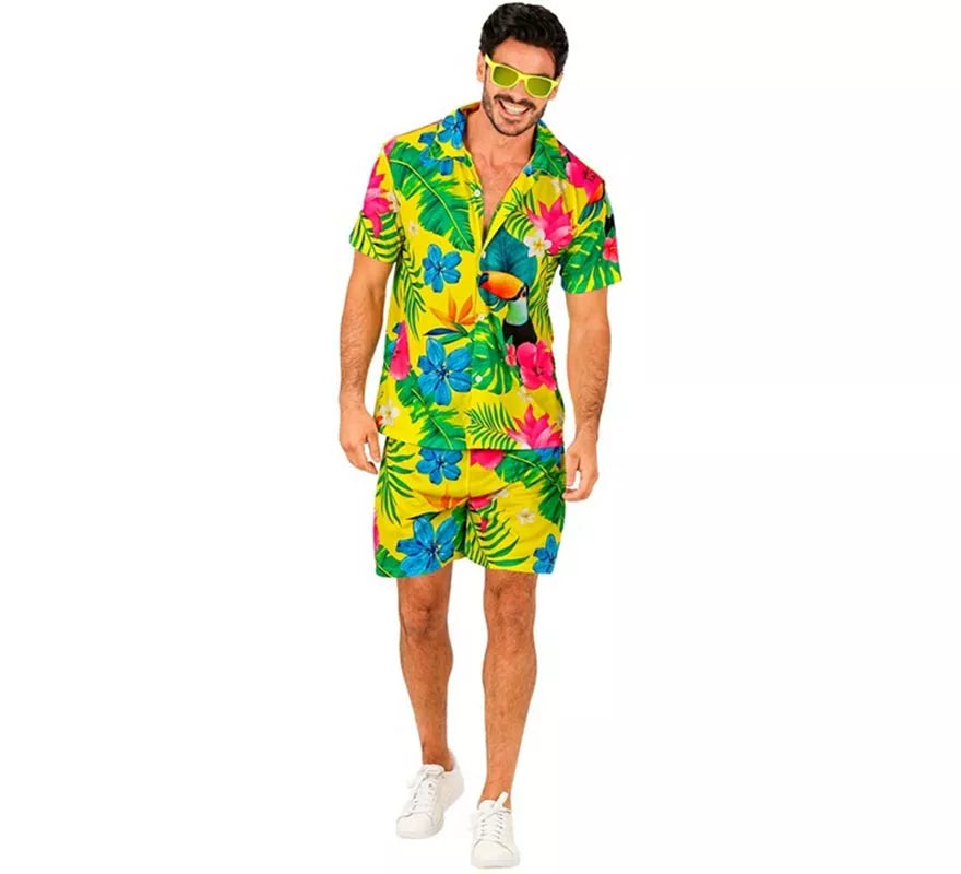 Translation missing: fr.Conjunto de Verano con Estampado de Tucán: Camisa y Shorts para hombre