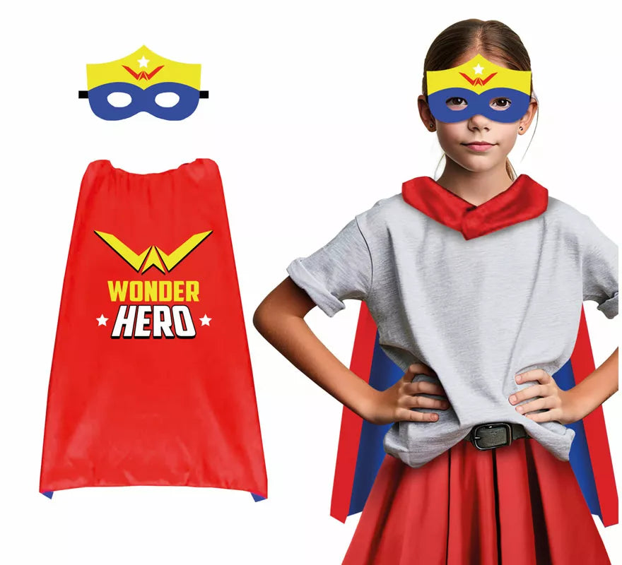 Translation missing: fr.Conjunto Infantil Súper Heroína: Antifaz y capa de 70 cms