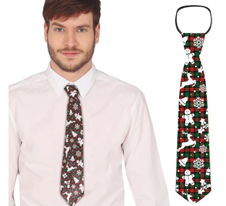 Translation missing: fr.Corbata con figuras Navideñas verde y rojo a cuadros de 45 cm