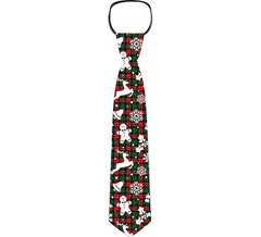 Cravate avec personnages de Noël à carreaux verts et rouges 45 cm