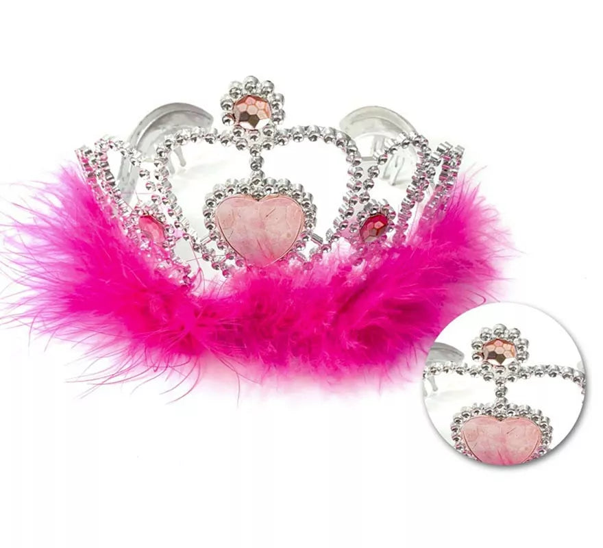 Translation missing: fr.Corona Corazón fucsia con plumas