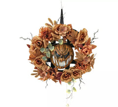 Couronne de citrouilles d'automne avec lumière et son
