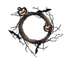 Couronne de citrouilles et chauves-souris 30 cm