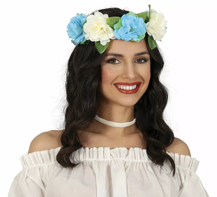 Translation missing: fr.Corona de Flores blancas y azules de 20 cm