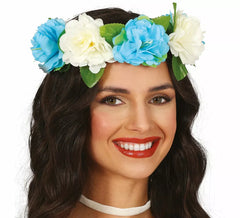 Couronne de fleurs blanches et bleues de 20 cm