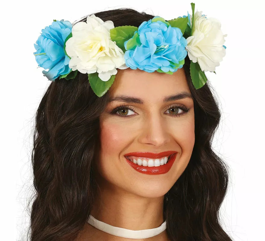 Translation missing: fr.Corona de Flores blancas y azules de 20 cm