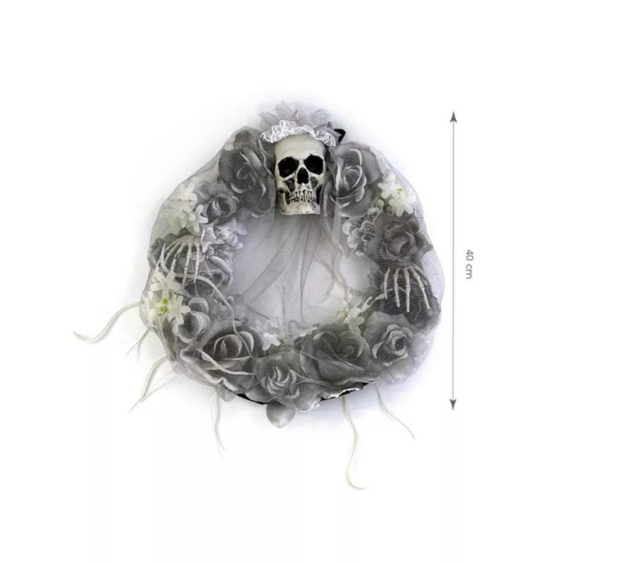 Translation missing: fr.Corona de Flores grises y Calavera de 43x40 cm