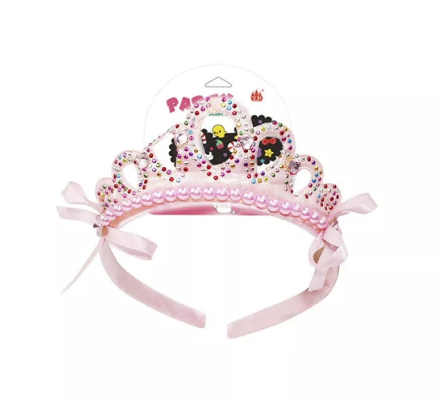 Translation missing: fr.Corona de Princesa strass rosa con lazos
