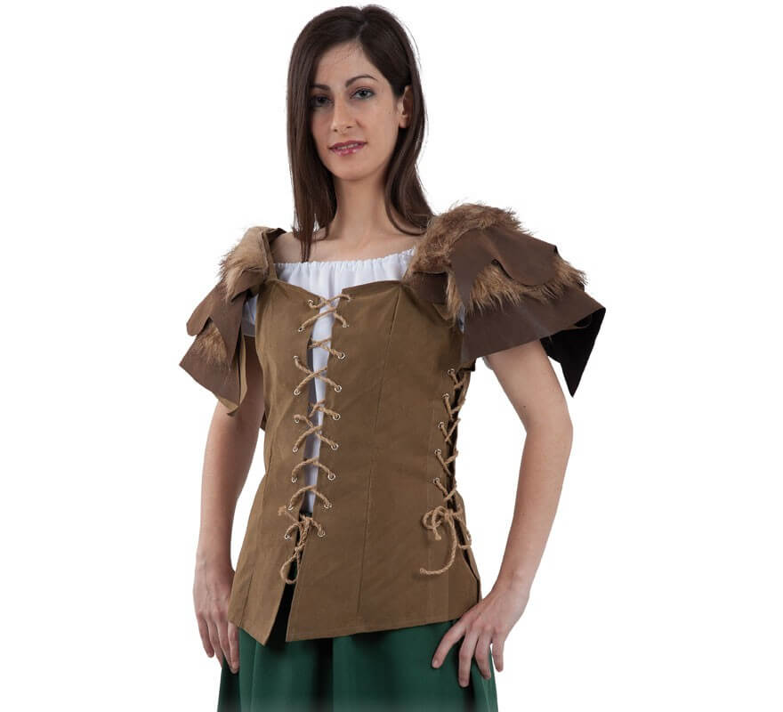 Translation missing: fr.Corpiño Medieval Marrón con Hombreras para mujer