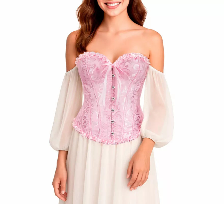 Corset Jacquard rosa con Lazo para mujer