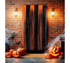 Rideau Halloween à franges noires et oranges 1x2 m