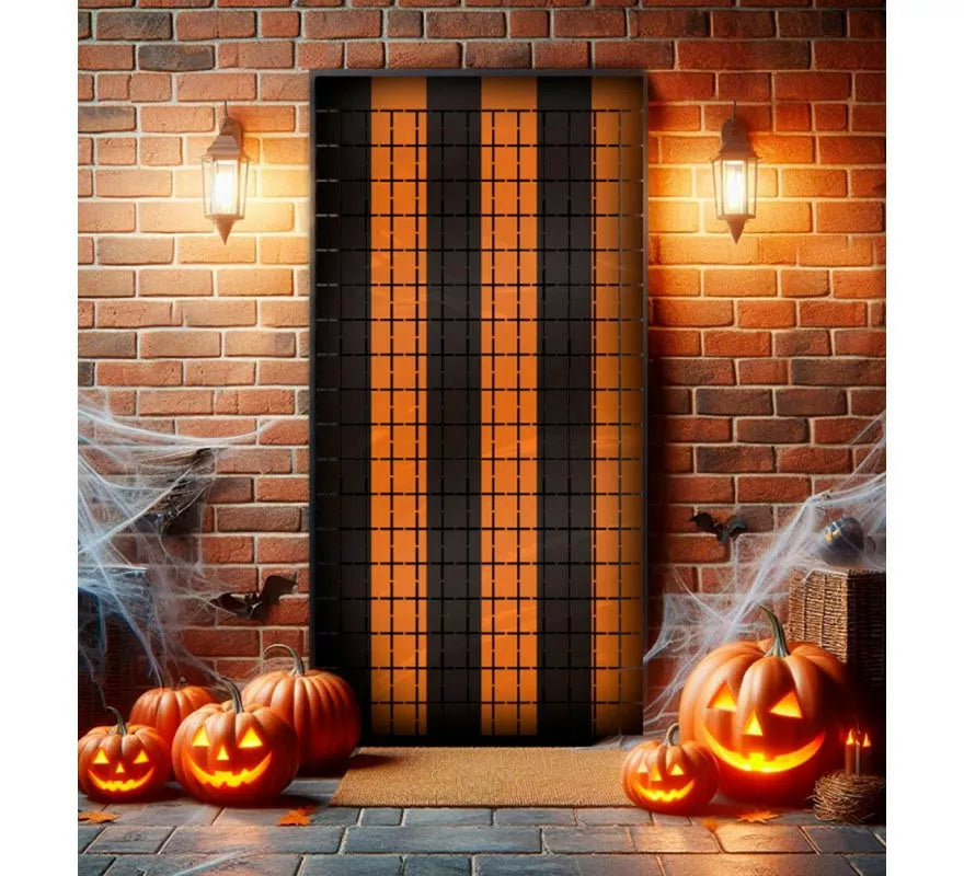 Translation missing: fr.Cortina Halloween de cuadros negro y naranja de 1x2 m