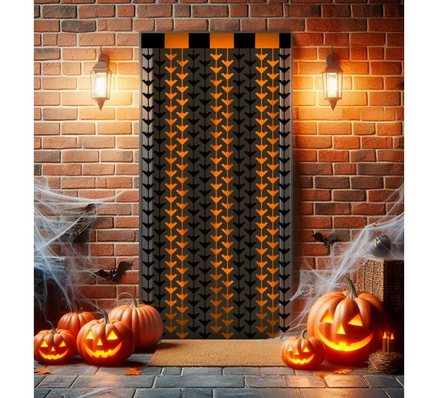 Translation missing: fr.Cortina Halloween de Murciélagos negro y naranja de 1x2 m