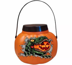 Seau à bonbons citrouille dinosaure avec couvercle