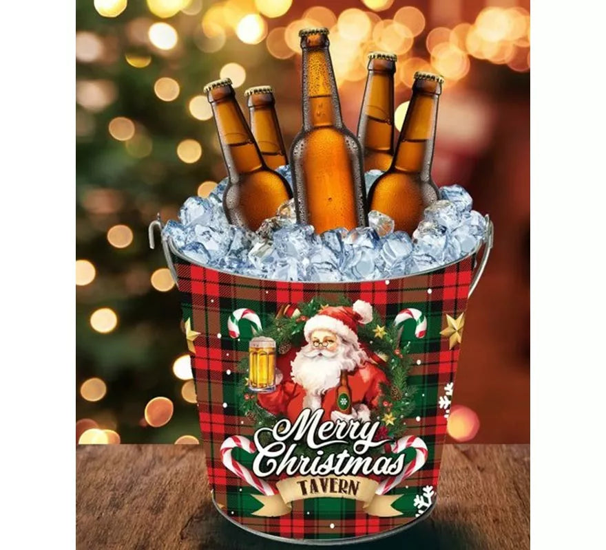 Cubo Merry Christmas de metal de 19x23 cm