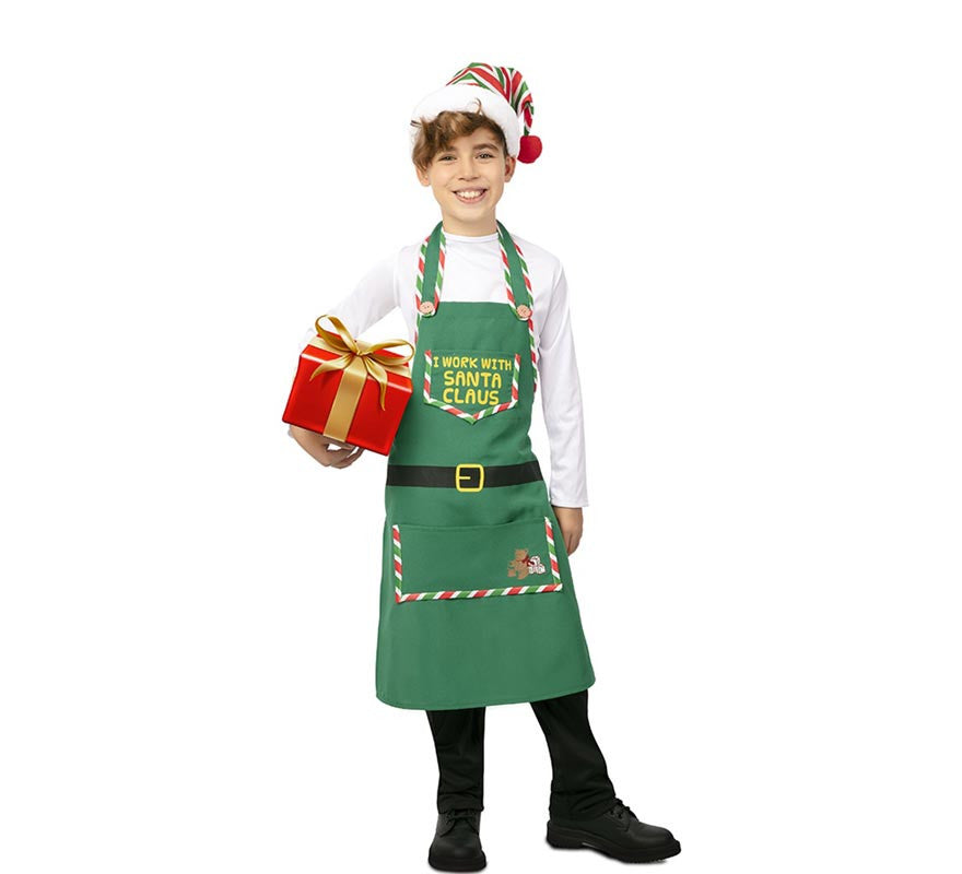 Delantal de Elfo Ayudante verde con gorro infantil
