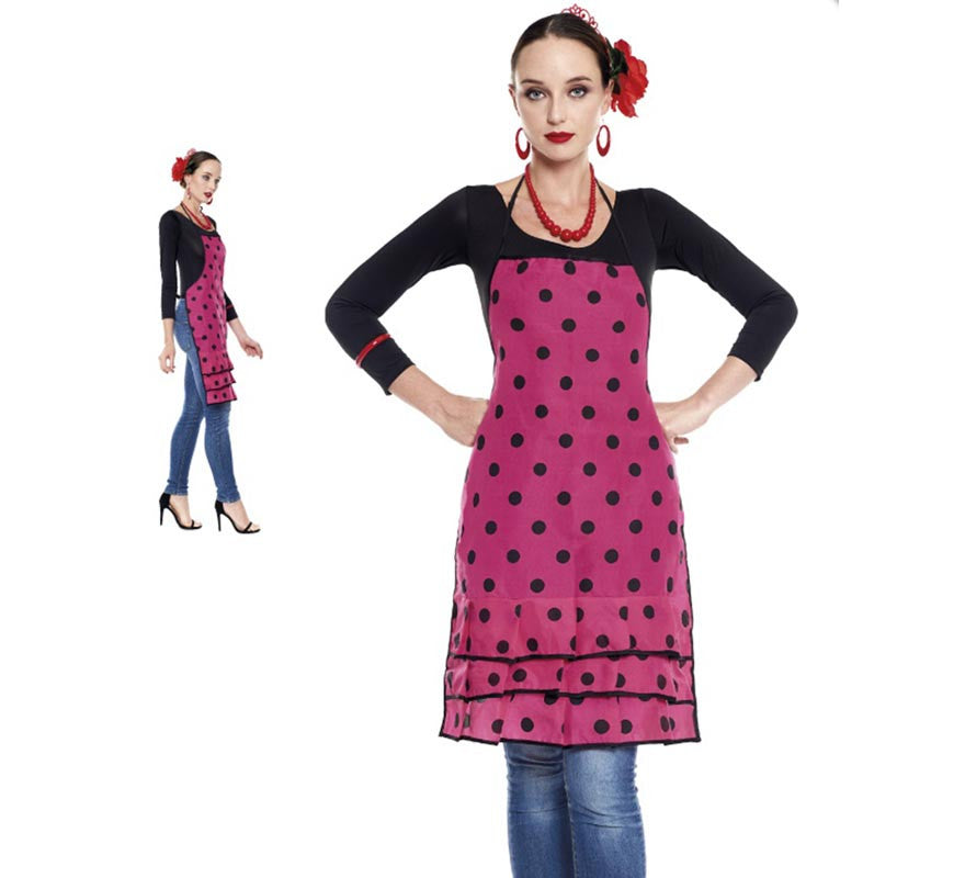 Translation missing: fr.Delantal de Sevillana Fucsia con lunar negro para adulto
