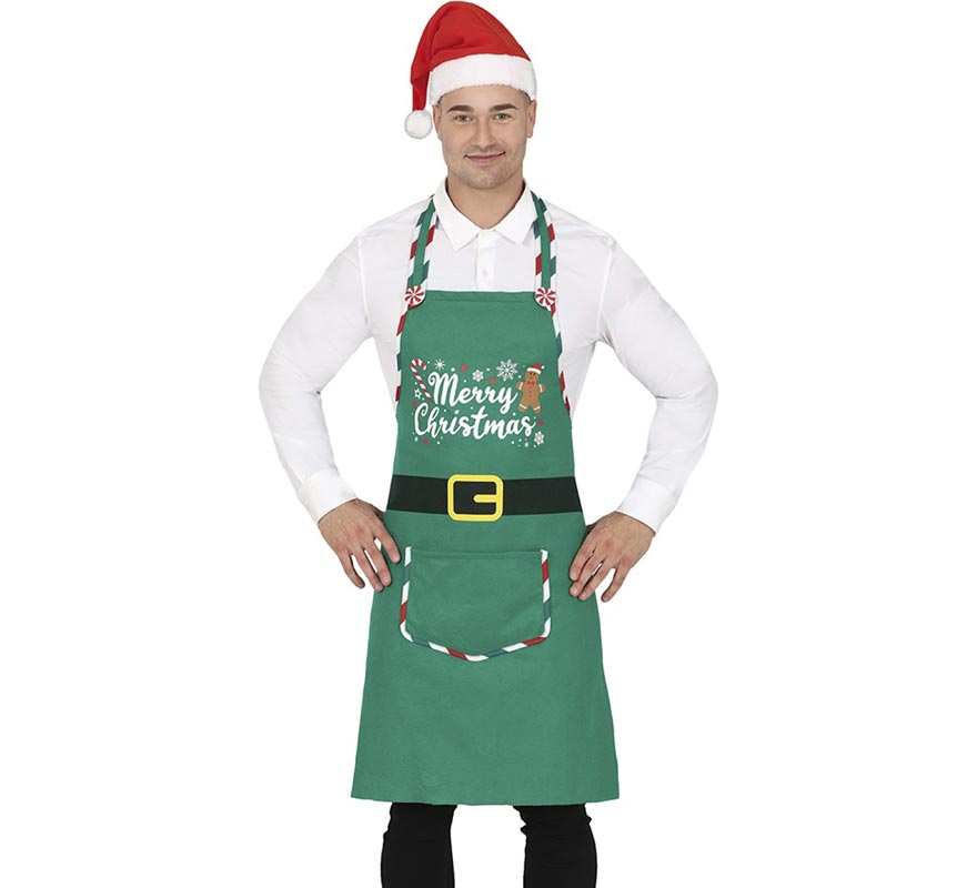 Translation missing: fr.Delantal Merry Christmas verde con bolsillo adulto