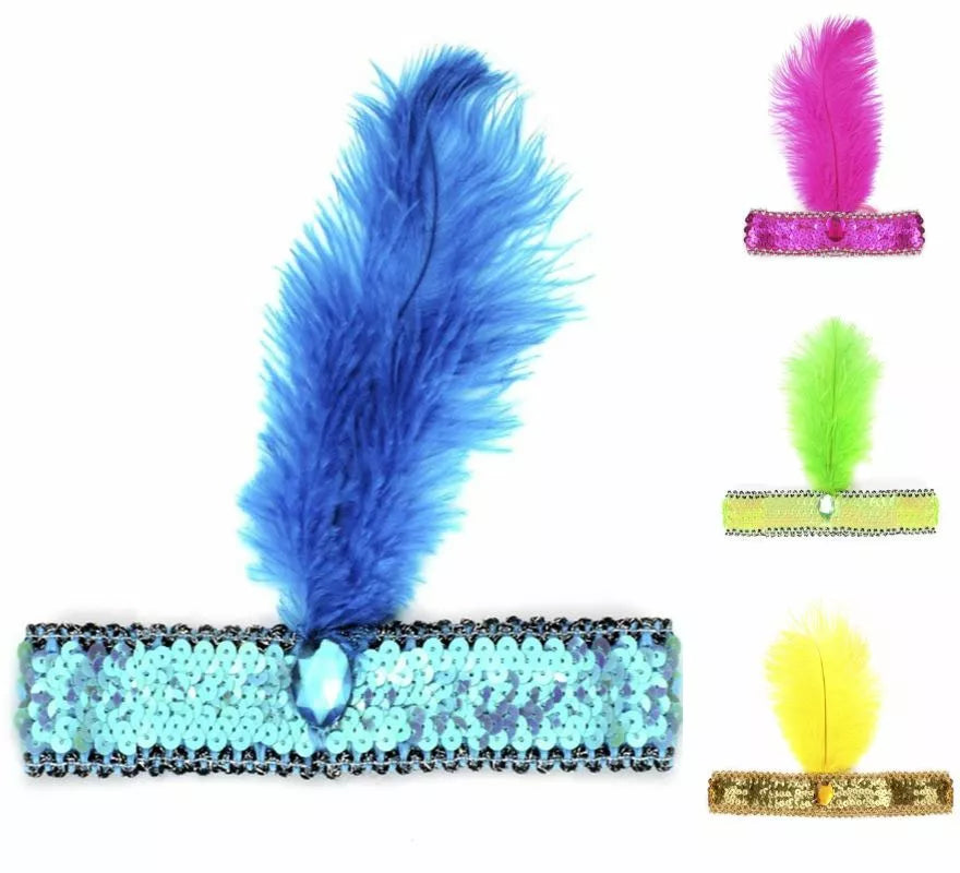 Translation missing: fr.Diadema Charlestón con Pluma y Lentejuelas en varios colores