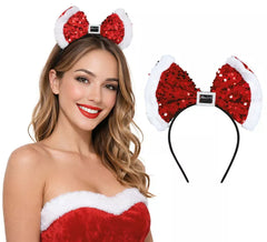 Bandeau avec nœud Mère Noël et paillettes