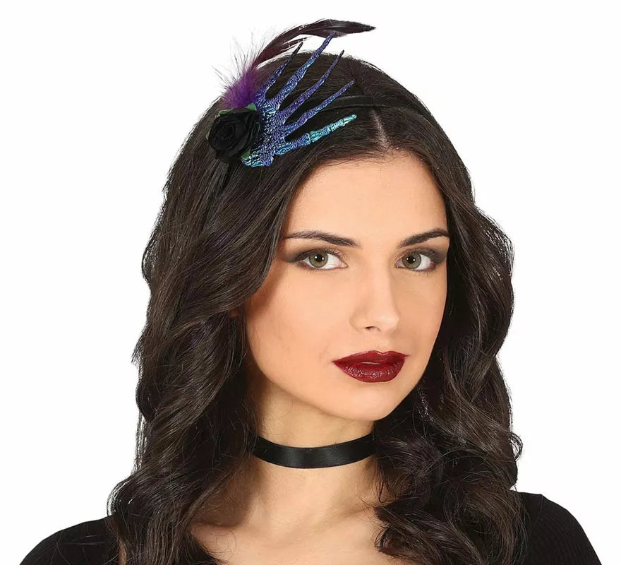 Translation missing: fr.Diadema con Mano, Pluma y Rosa Negra