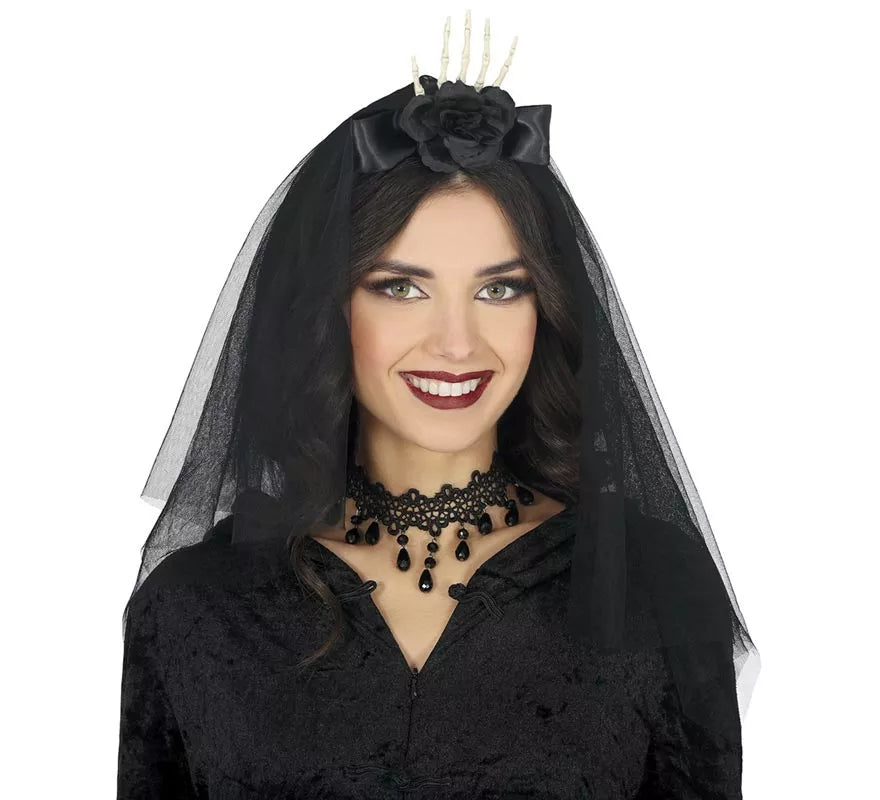 Translation missing: fr.Diadema con Velo Mano y Flor negra