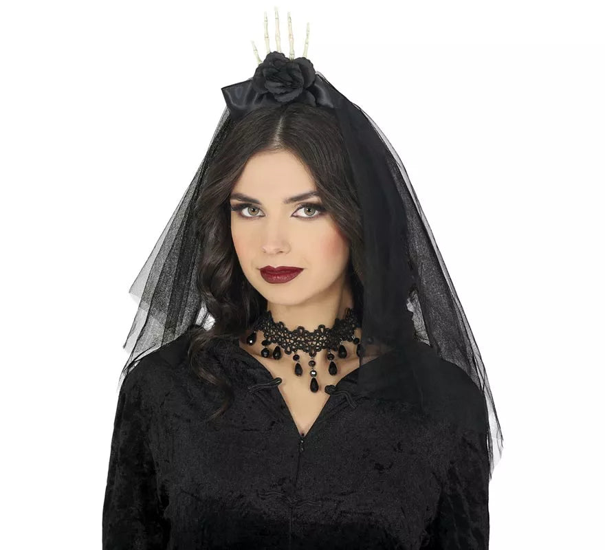 Translation missing: fr.Diadema con Velo Mano y Flor negra