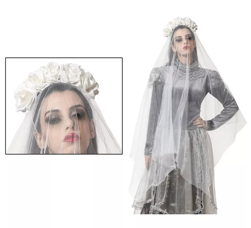 Translation missing: fr.Diadema con Velo y Rosas Blancas de 129x19