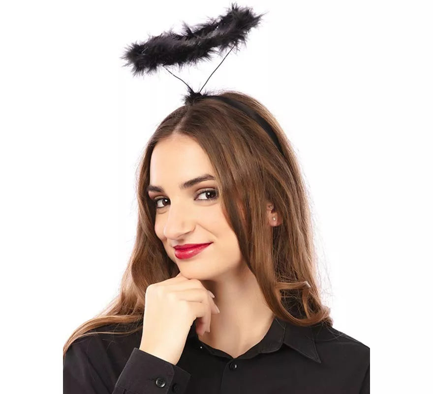 Diadema de Ángel negro con halo de 15x7 cm