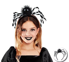 Bandeau enfant araignée noire avec pattes argentées
