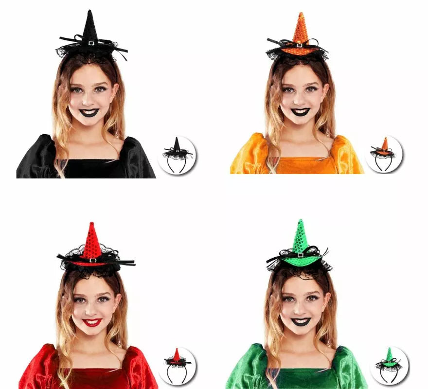 Translation missing: fr.Diadema de Bruja con lentejuelas y lazo infantil en varios colores