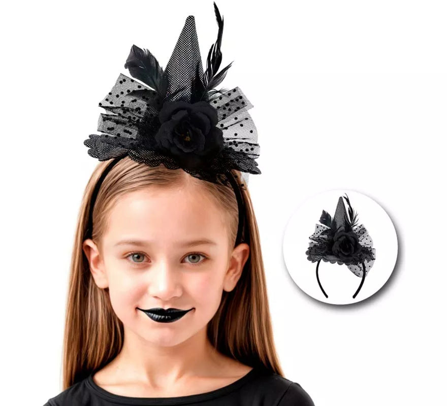 Translation missing: fr.Diadema de Bruja con Rosa negra Infantil