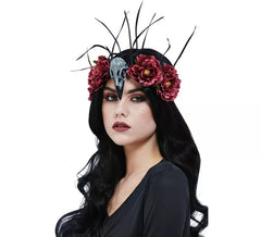 Crâne et Bandeau à plumes oiseau avec des fleurs